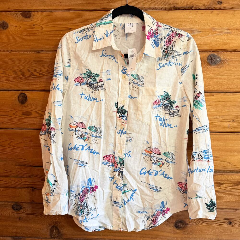 NWT Gap Easy Shirt Travel Vacation Print XS